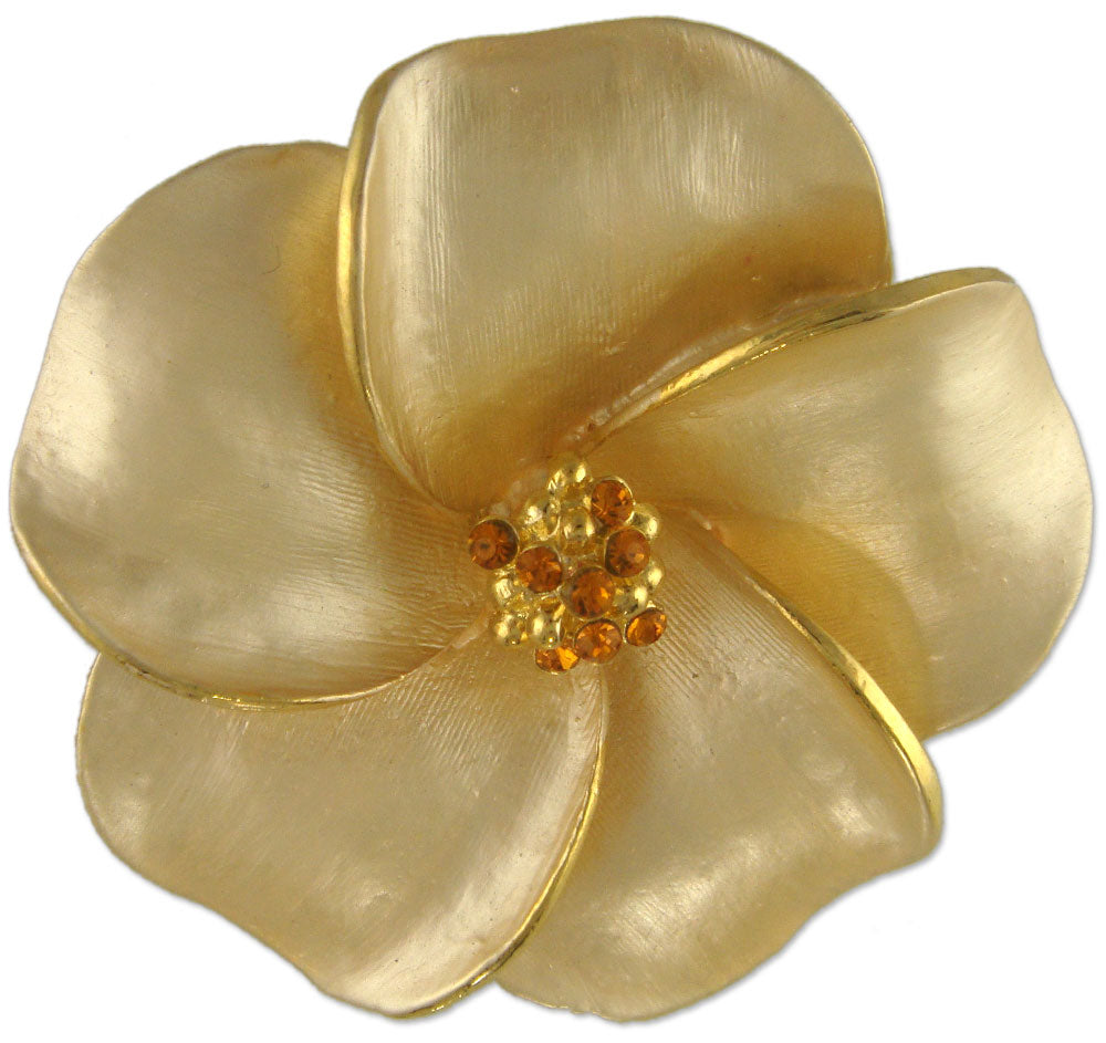GB2479 | Gold Plated Austrian Crystal Hibiscus Floral Flower Brooch, Earrings, or Pendant