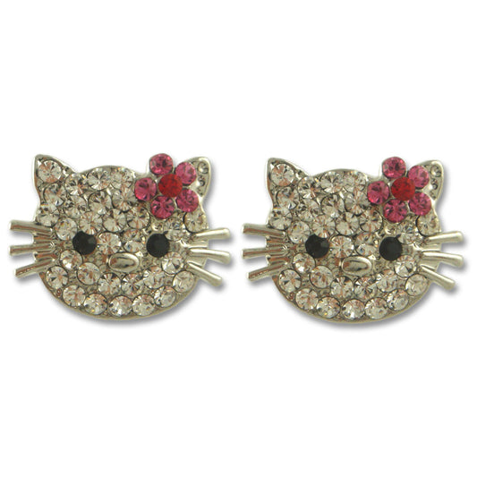 GE2505 (L) | Cute Austrian Crystal Rhodium Plated Kitty Cat Earrings, Pink or Red