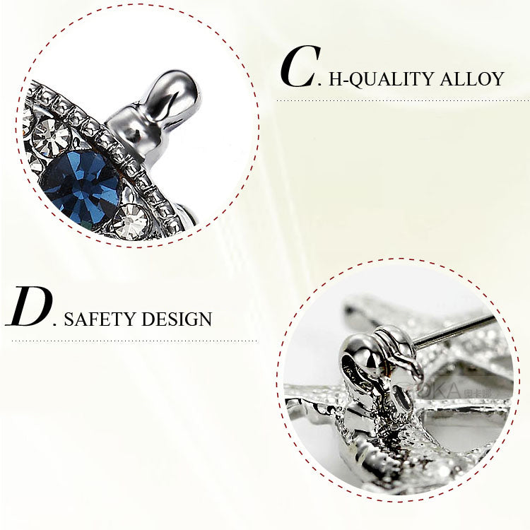 TB016 | Austrian Crystal Men's Modern Boat Ship’s Wheel Suit Brooch Pin Jacket Accessories – White or Blue