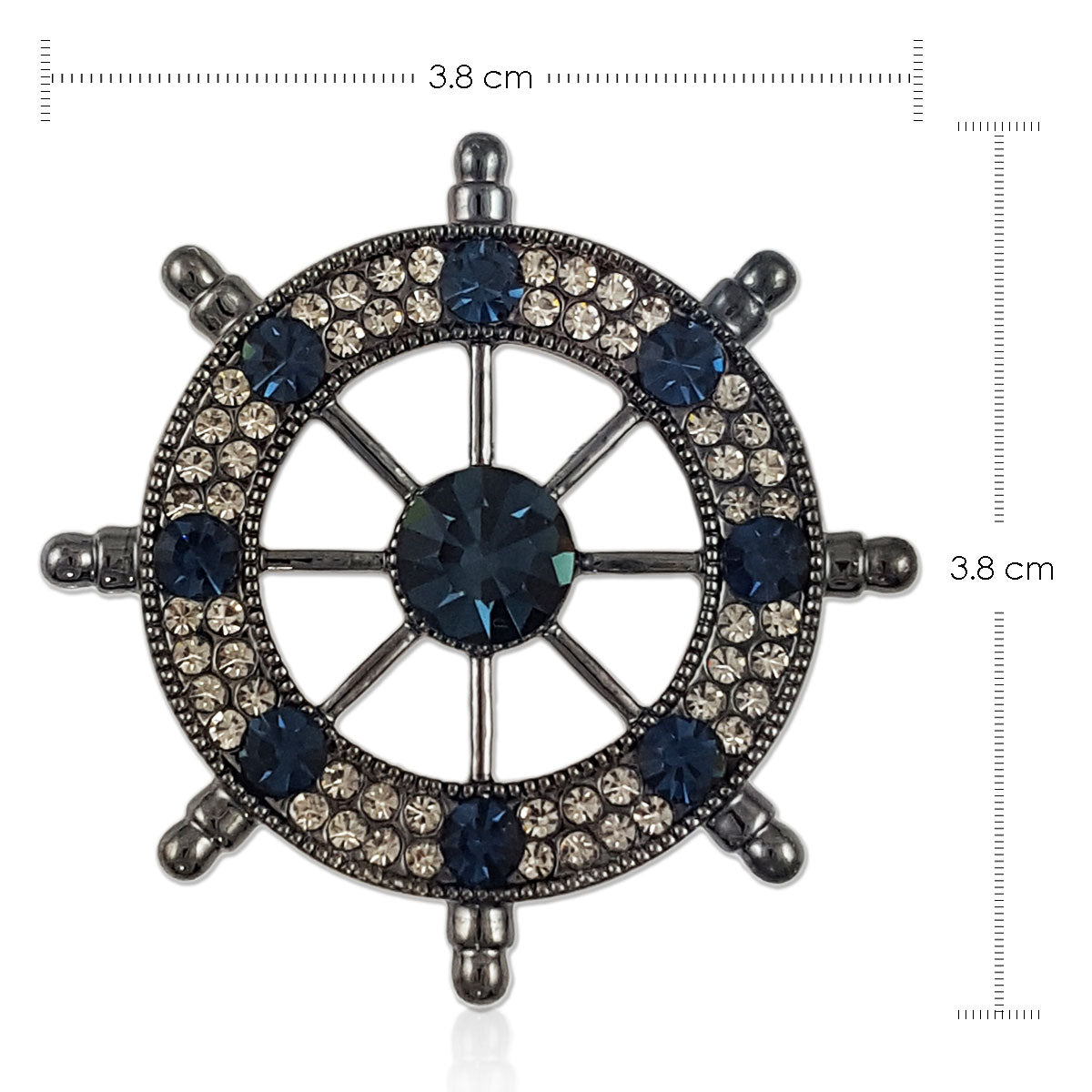 TB016 | Austrian Crystal Men's Modern Boat Ship’s Wheel Suit Brooch Pin Jacket Accessories – White or Blue
