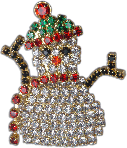 BB1752 | Austrian Crystal Christmas Snowman with Beanie & Scarf Brooch Pin