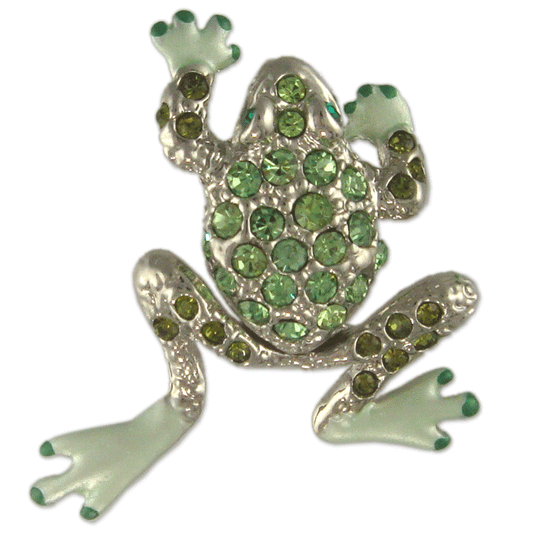 GB2466 | Austrian Crystal Rhinestones Moveable Light Green Frog Brooch Pin, Rhodium or Gold Plated