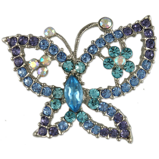 GB2473 | Rhodium Plated Austrian Crystal Colorful Butterfly Brooch Pin, Blue/Purple or Pink/Green