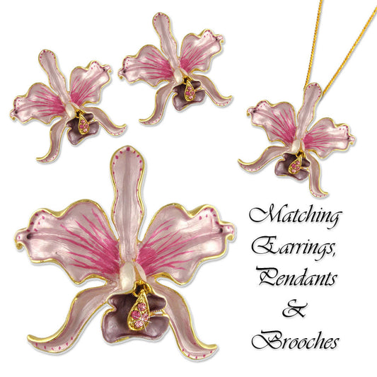GB2478 | Gold Plated Austrian Crystal Orchid Flower Brooch or Earrings