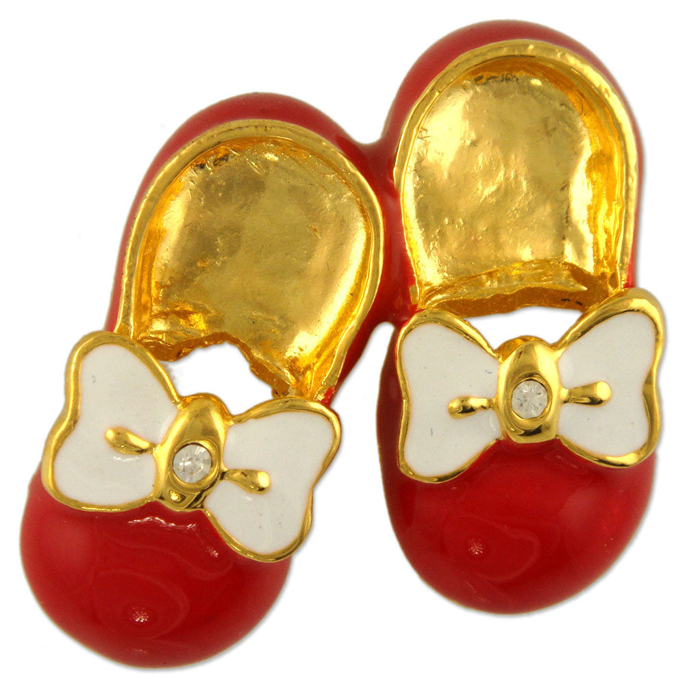 GB5362 | Women’s Vintage Gold Plated Austrian Crystal Red Shoe with Bow Brooch Pin