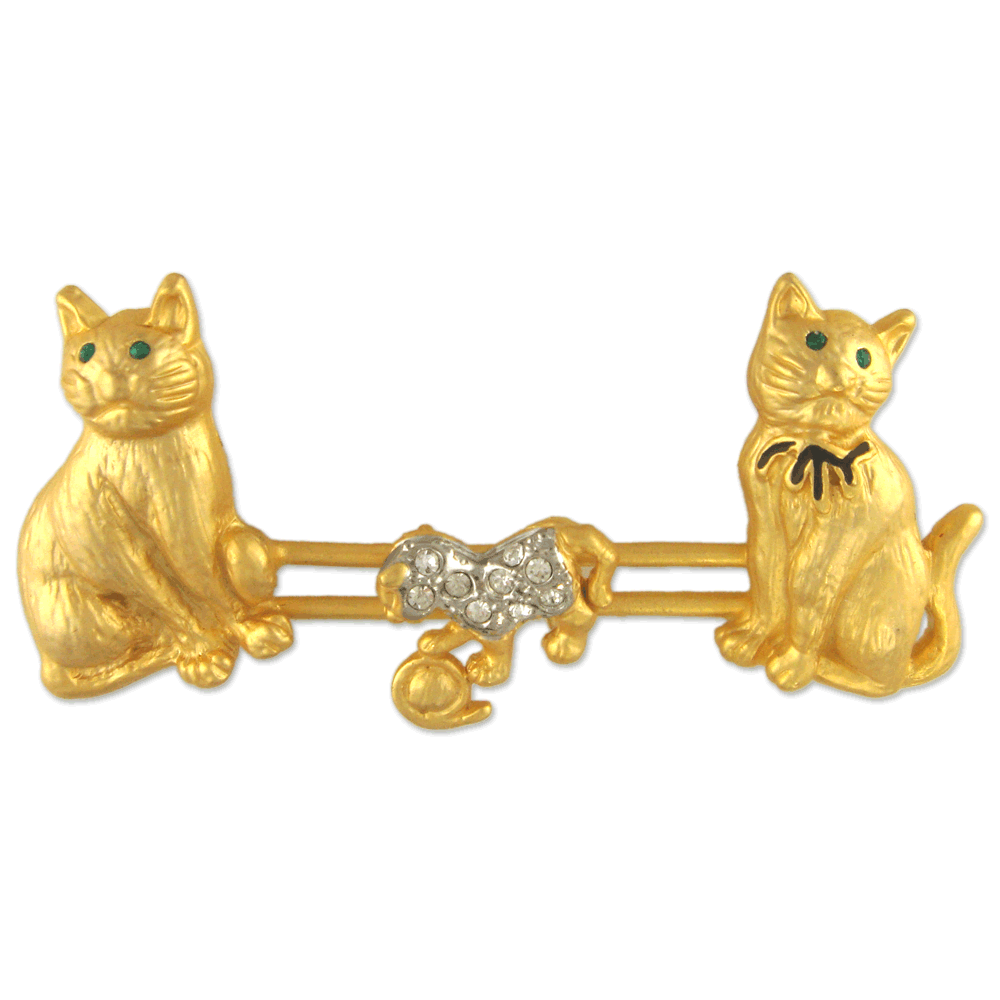 GB8011 | Austrian Crystal Vintage Matte Gold Plated Two Cats Pin Brooch