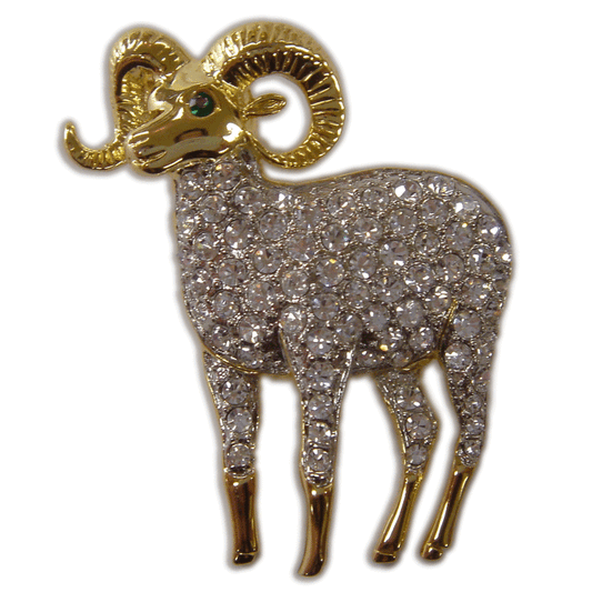 GB809 | Gold Plated Austrian Crystal Wild Lamb Bighorn Sheep Brooch Pin Farm Animal Jewelry