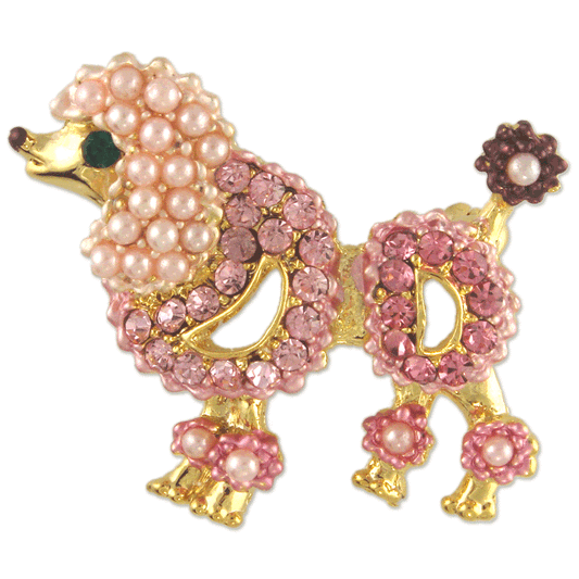 PB1949 | Cute Gold Plated Austrian Crystal & Pearl Pink Poodle Dog Brooch Pin