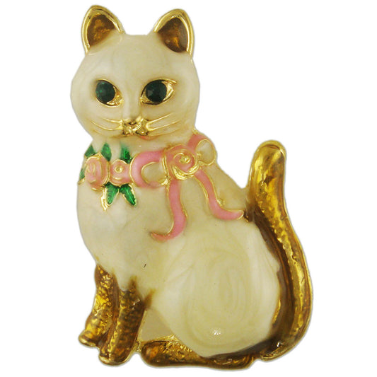 BB742 | Gold Plated Austrian Crystal Cat Brooch Pin Pendant, Brown or Black